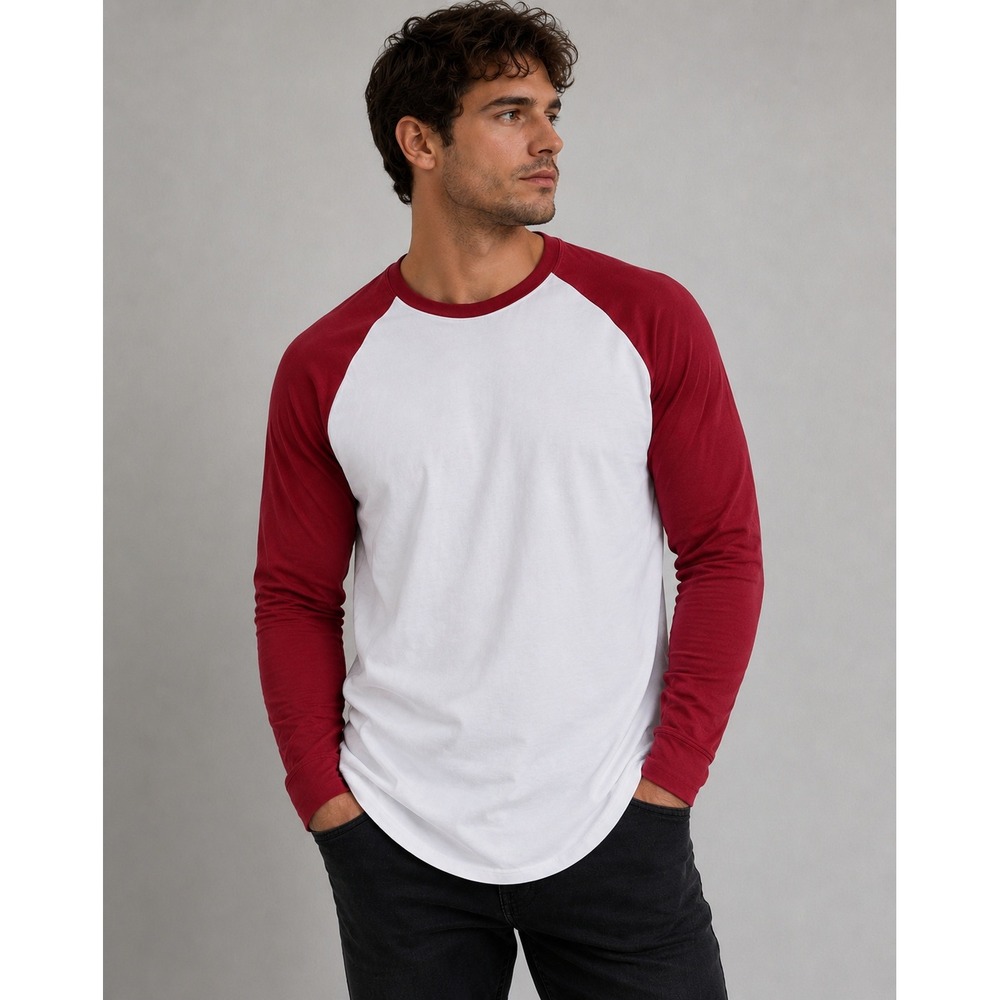 Royal Avalon Mens XL Baseball Tee White Red Long Sleeve Raglan Cotton T-Shirt